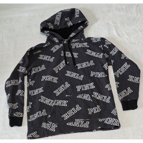Victoria's Secret Tops - Victoria's Secret PINK Womens XS Campus pullover hoodie spellout sherpa hood